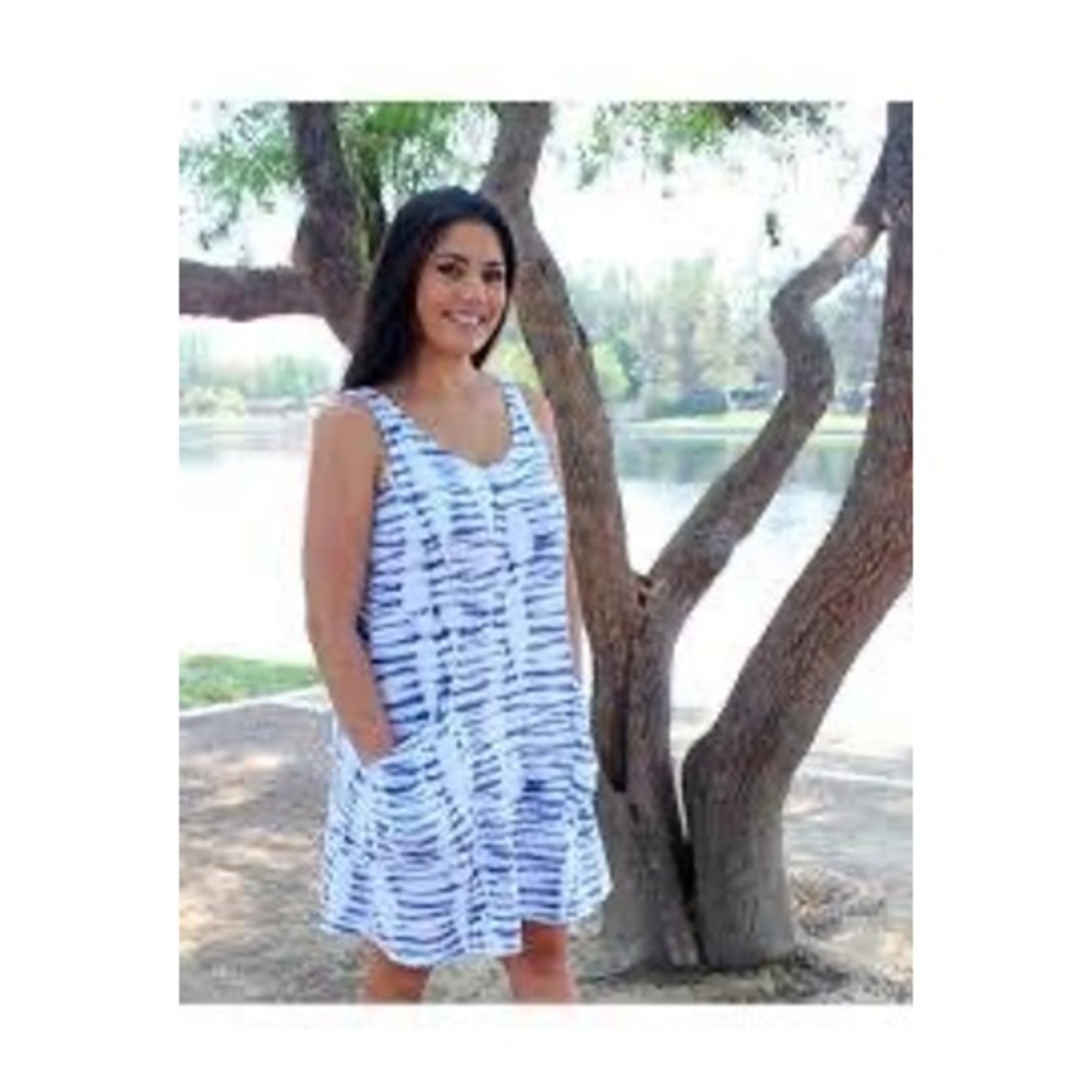 Prairie Cotton Shift Dress Womens XL Purple Tie Dye Excellent Pockets USA Made